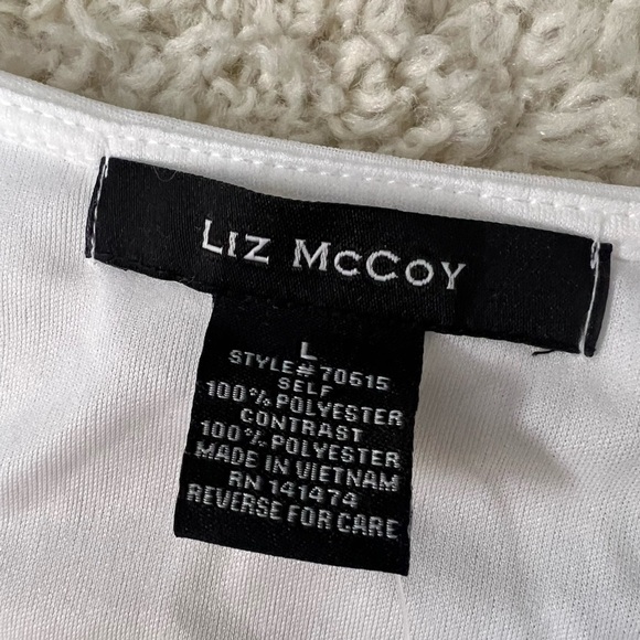 Women’s Large Liz Mccoy White Ruffle Short Sleeve Top - Picture 3 of 10